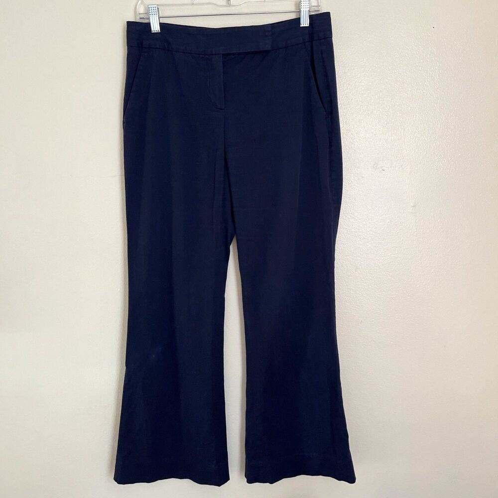 THEORY Made In USA Modal Cotton Wide Leg Flare Kick Dress Pants, Navy Twill- 6